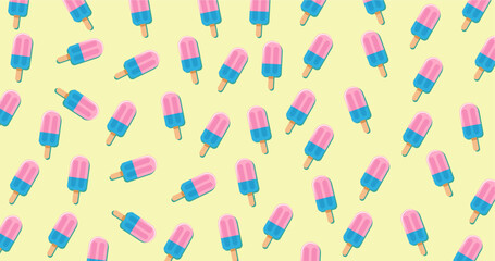 Seamless pattern with ice cream on a yellow background.  summerVector illustration