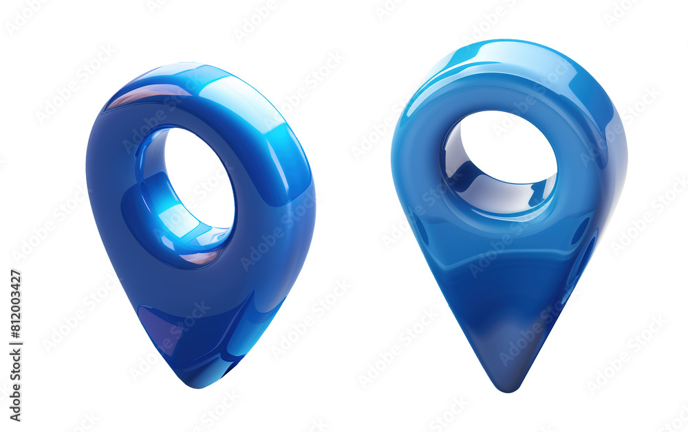 Poster glossy blue location pins and markers with transparent background - 3d rendered blue map pointers