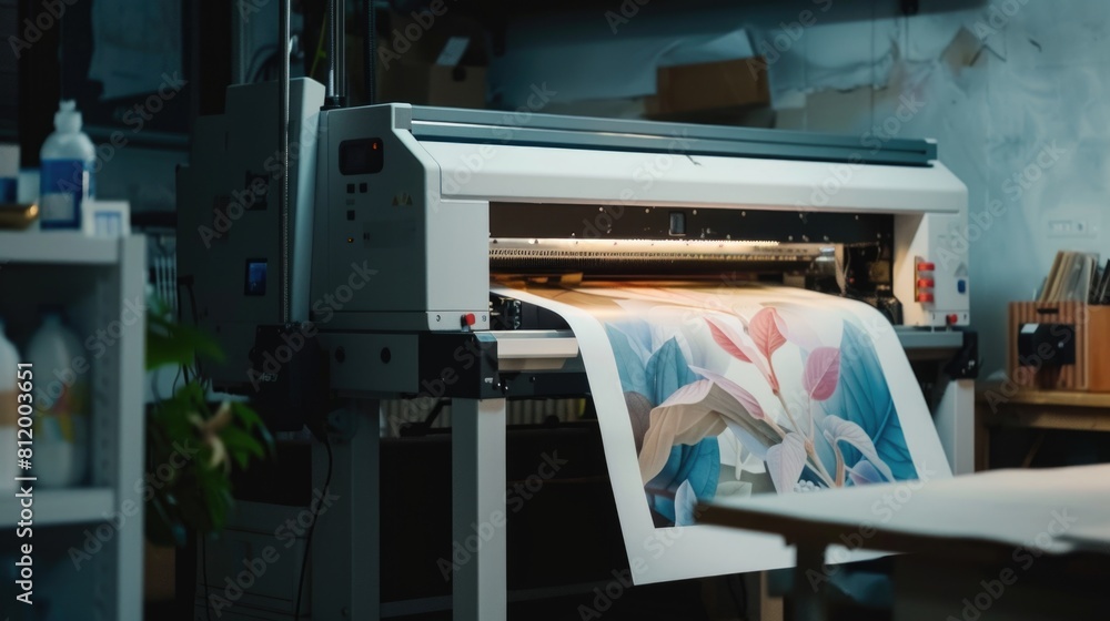 Aufkleber A large print being created on a machine. Suitable for printing industry concepts