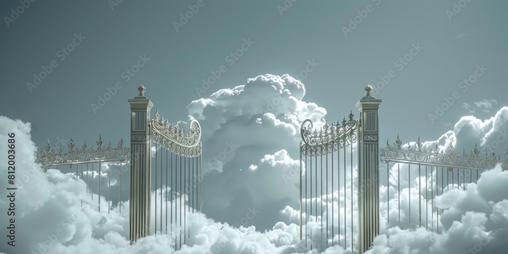 Aufkleber A gate floating in the sky with clouds in the background. Suitable for fantasy and dreamlike concepts