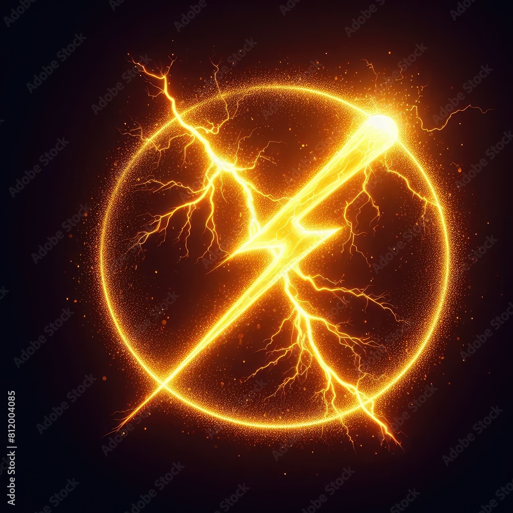 Wall mural Yellow thunder and electricity light isolated on a black background 