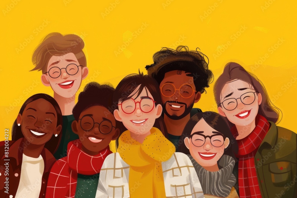 Poster a diverse group of people standing in unity. ideal for team-building concepts