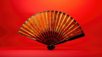 Red fan on red surface, suitable for product promotion