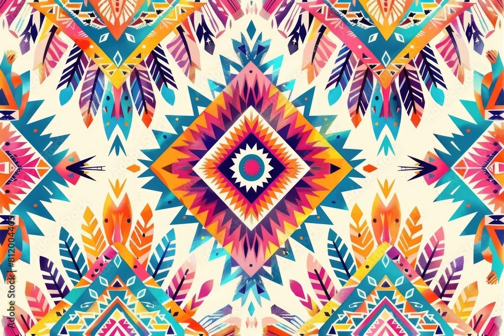 Poster colorful pattern of leaves and flowers, suitable for various design projects