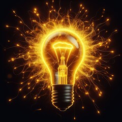 Yellow electricity light isolated on a black background 