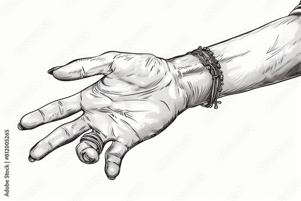 Poster Detailed drawing of a hand with a chain around it. Perfect for illustrating concepts of restriction or captivity