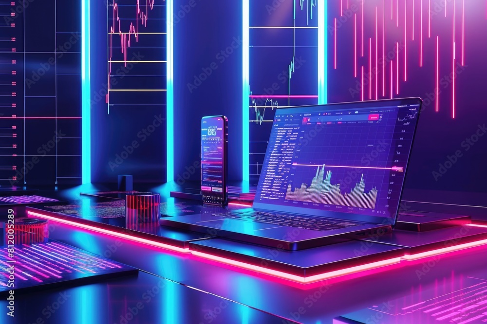 Leinwandbilder a laptop computer placed on a desk, suitable for various business and technology concepts