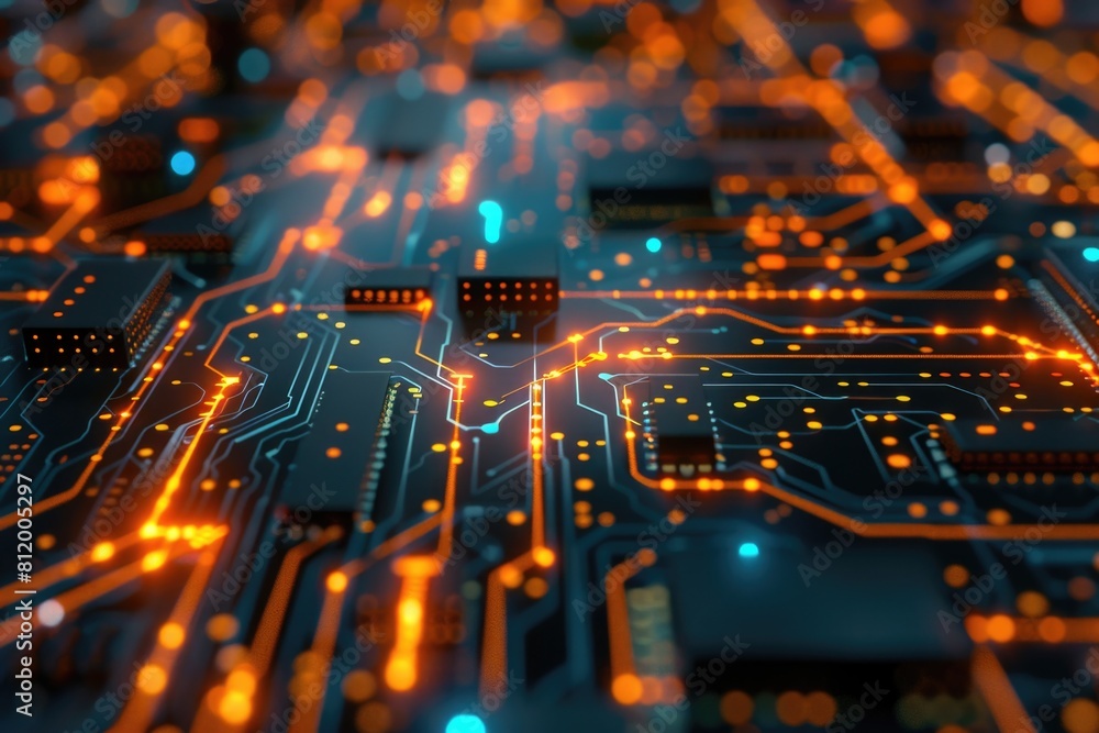 Poster detailed view of an electronic circuit board, suitable for technology concepts