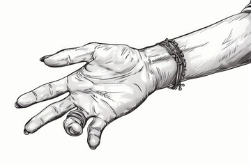 Detailed drawing of a hand with a chain around it. Perfect for illustrating concepts of restriction or captivity
