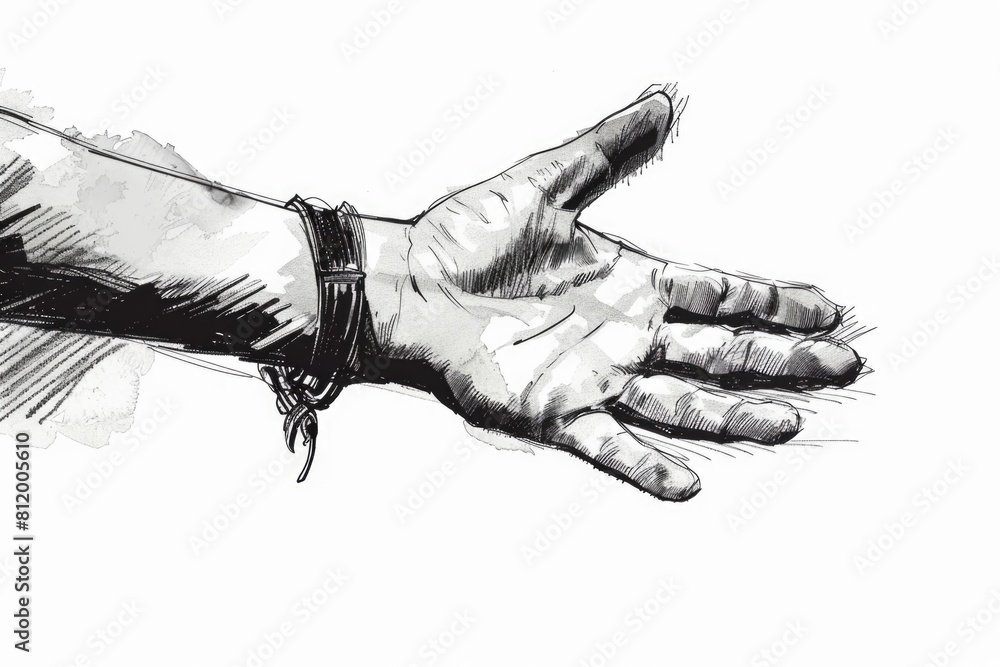 Poster Detailed drawing of a hand with a chain, suitable for illustrating concepts of restriction and captivity