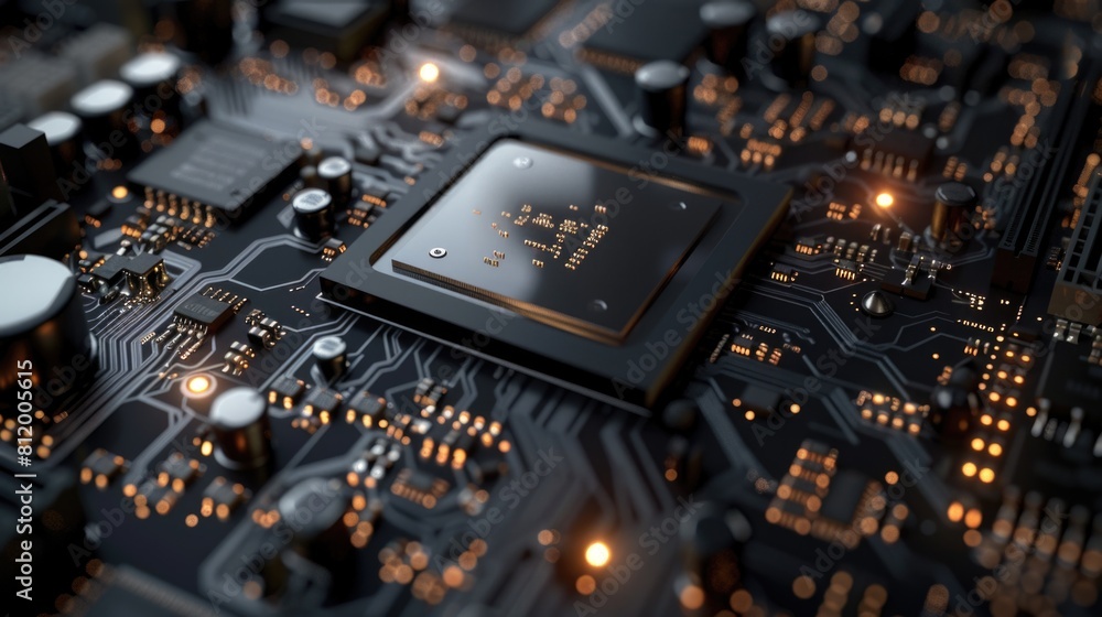 Poster detailed close up of a computer motherboard. ideal for technology concepts