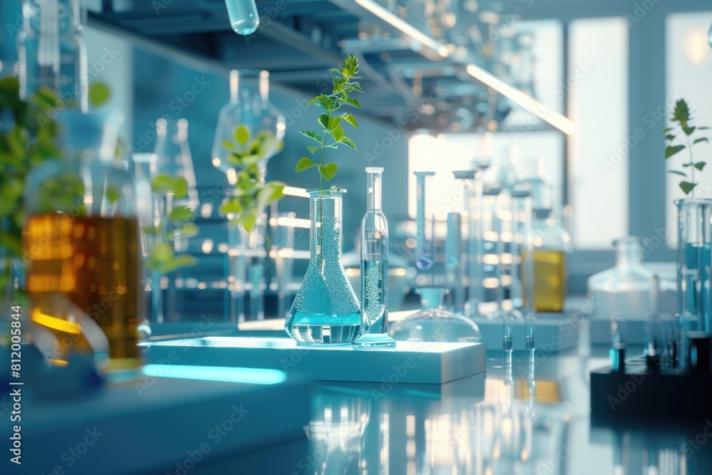 Fototapete laboratory with various glassware on the counter. suitable for science and research concepts