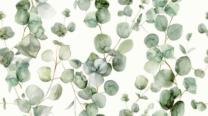 Flowing watercolor eucalyptus branches, perfect for an elegant wallpaper design