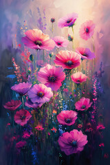 A bouquet of poppies flowers, an artistic vision of wild poppies, flowers background