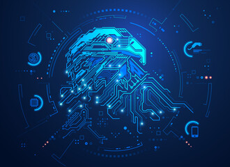 concept of USA technology advancement, Graphic of eagle combined with electronic pattern