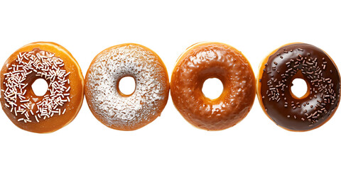 4 different types of doughnuts on a transparent background