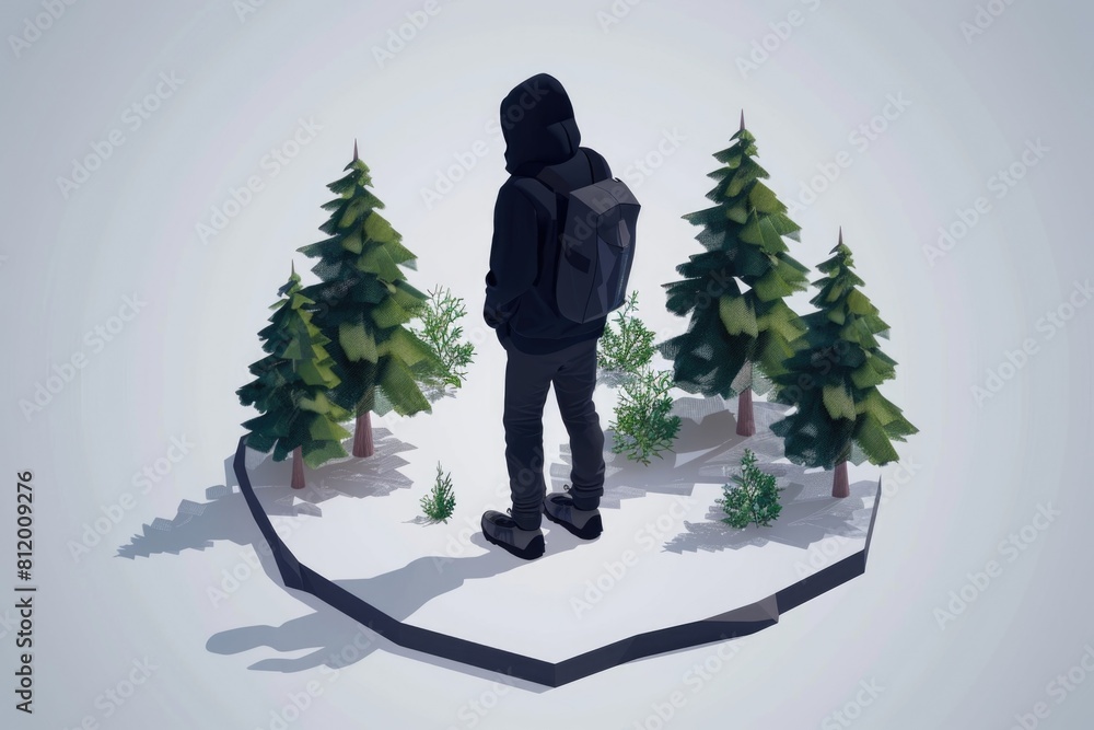 Aufkleber a person standing alone in the middle of a forest. suitable for nature and solitude concepts