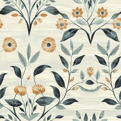 Botanical Ikat, Create a delicate ikat pattern featuring stylized leaves and flowers in soft, muted tones - obrazy, fototapety, plakaty