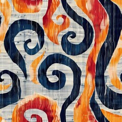 Abstract Ikat, Develop an abstract ikat print with swirling lines and blurry edges, evoking a sense of movement and energy - obrazy, fototapety, plakaty