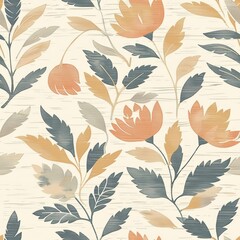 Botanical Ikat, Create a delicate ikat pattern featuring stylized leaves and flowers in soft, muted tones