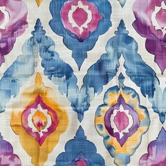 Watercolor Ikat, Explore the ethereal quality of watercolor in an ikat print, blending soft washes and blurry edges - obrazy, fototapety, plakaty