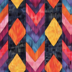 Chevron Ikat, Develop a modern and graphic ikat print using a chevron pattern in contrasting colors - obrazy, fototapety, plakaty
