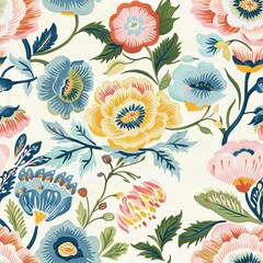 Floral Ikat, Create a romantic and feminine ikat print featuring stylized floral motifs in soft pastel hues - obrazy, fototapety, plakaty