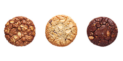 Obraz premium Cinematic Top-Down View of Assorted Cookies on Transparent Background