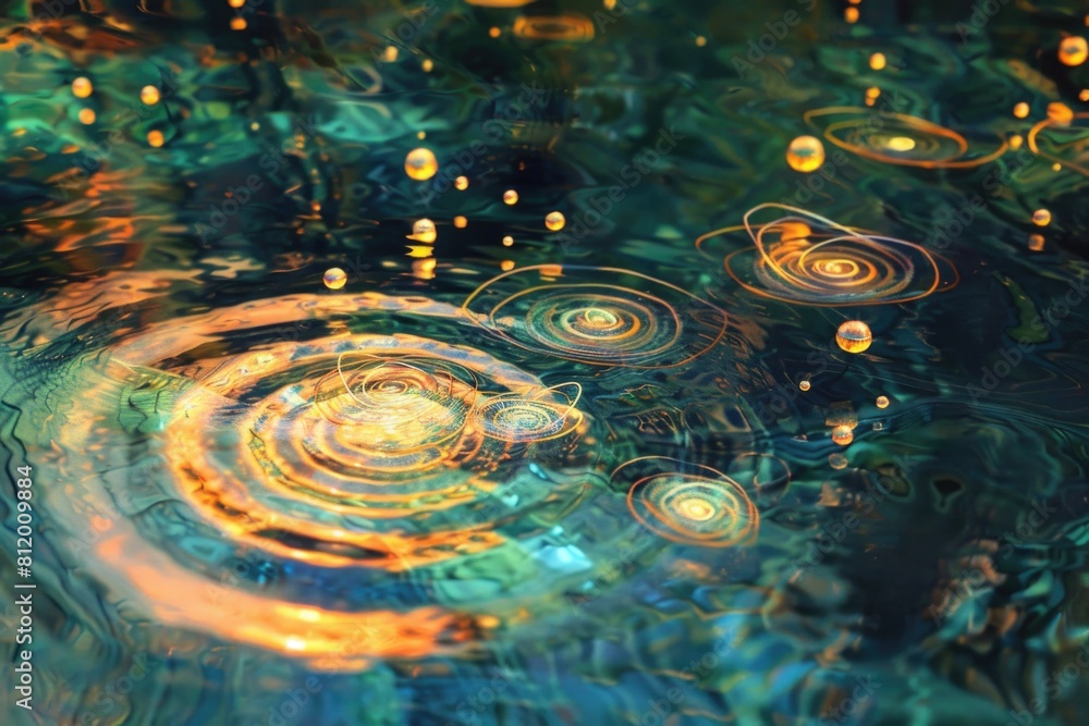 Poster A group of circles floating on water, perfect for nature and abstract concepts