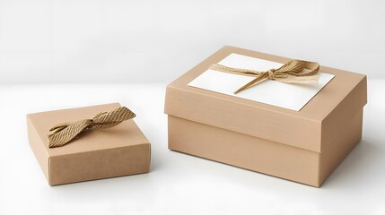 sentiment of special occasions with an elegant photo of a gift box accompanied by a personalized card, elegantly presented on a pristine white backdrop.