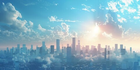 Fototapeta premium A cityscape with a blue sky and white clouds