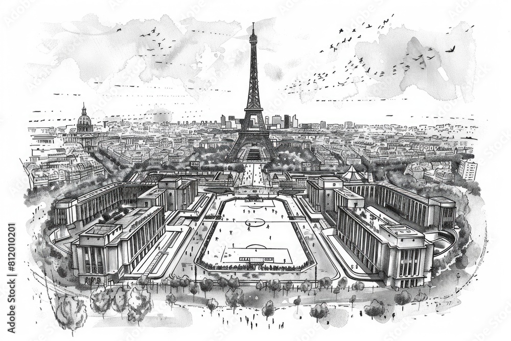 Wall mural Iconic Eiffel Tower in Paris, perfect for travel and tourism concepts