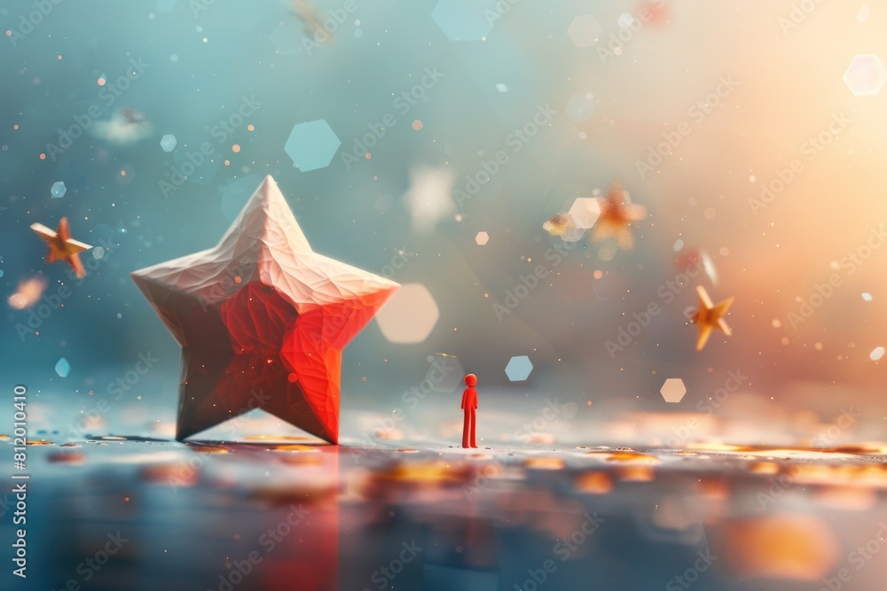 Poster a small figure standing in front of a shining star, perfect for various creative projects