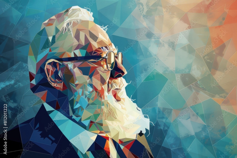 Poster A realistic portrait of a man with a beard and glasses. Suitable for various design projects