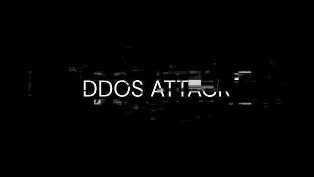 Ddos attack text with screen effects of technological failures. Spectacular screen glitch with various kinds of interference. Looped
