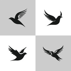 Logo of a bird set icon silhouette design on white background