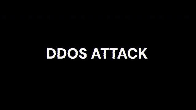 Ddos attack text with screen effects of technological failures. Spectacular screen glitch with various kinds of interference. Looped