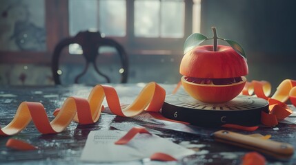 Peeled apple Weight loss concept