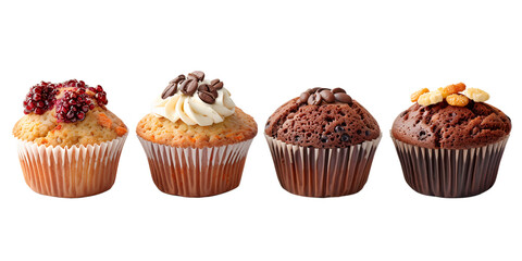 Ultra Realistic Assorted Muffins on White Background