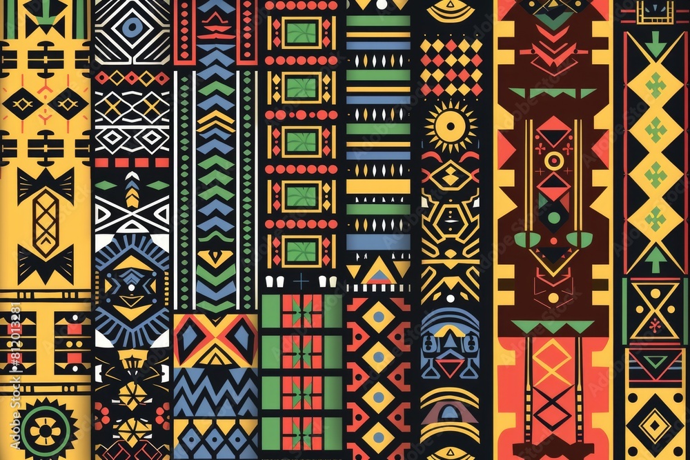 Aufkleber Various vibrant patterns on a dark backdrop. Suitable for graphic design projects