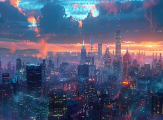 Fototapeta premium A bustling metropolis with skyscrapers reaching towards the heavens