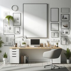 A desk with a chair and a computer image art has illustrative meaning