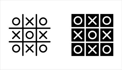 Tic tac toe icons set, noughts and crosses game on white background
