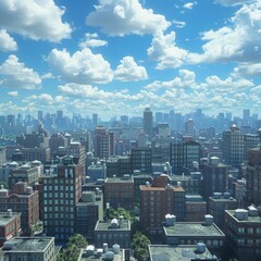 Obraz premium Cityscape with skyscrapers and clouds