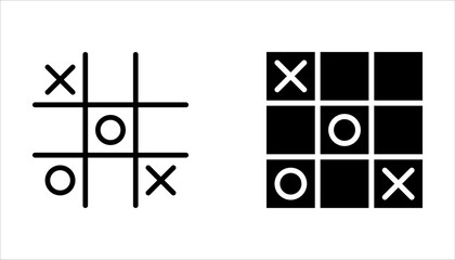 Tic tac toe icons set, noughts and crosses game on white background