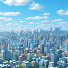 Obraz premium A cityscape with many skyscrapers and a blue sky