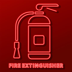 fire extinguisher neon sign, modern glowing banner design, colorful modern design trend. Vector illustration.
