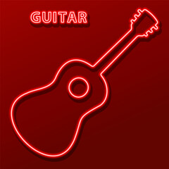 guitar neon sign, modern glowing banner design, colorful modern design trend. Vector illustration.