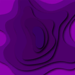 Abstract paper cut blue and purple background. Topographical map of the canyon has a light relief texture, curved layers and shadows. Paper topography template art 3d vector banner.