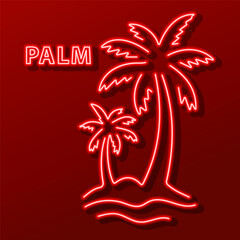 palm tree neon sign, modern glowing banner design, colorful modern design trend. Vector illustration.